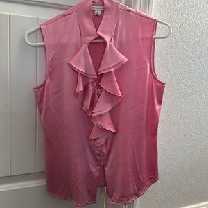 St John silk ruffle sleeveless blouse